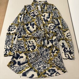 Miss Selfridge Leopard Chain Print Button Down Long Sleeve Blouse Shirt Top Sz M